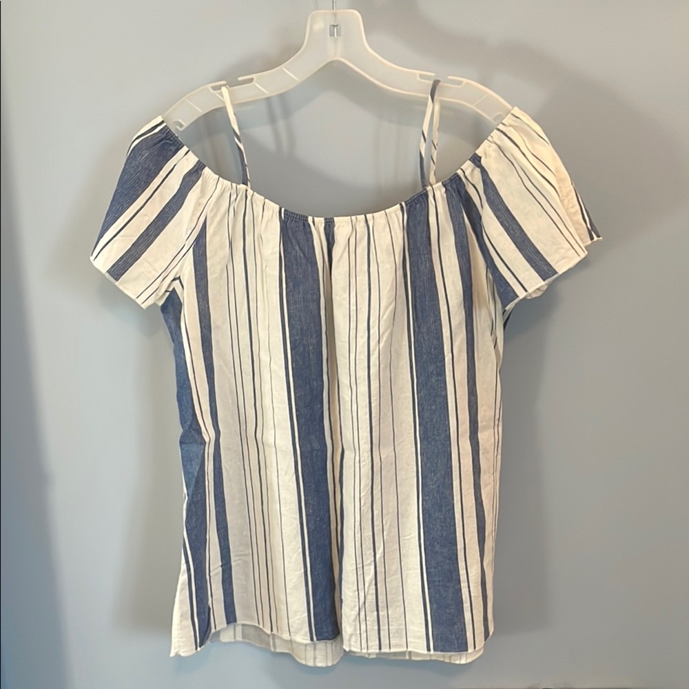 Striped Off-Shoulder Top - Blue and White size XL linen blend